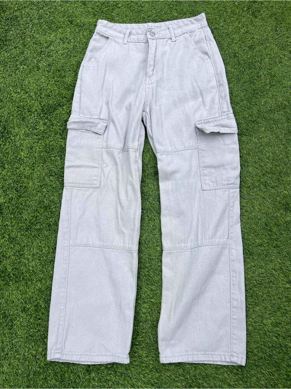 SHEIN Light Gray Wide Leg Utility High-Waist Pants Cargo Denim Pants Petite M